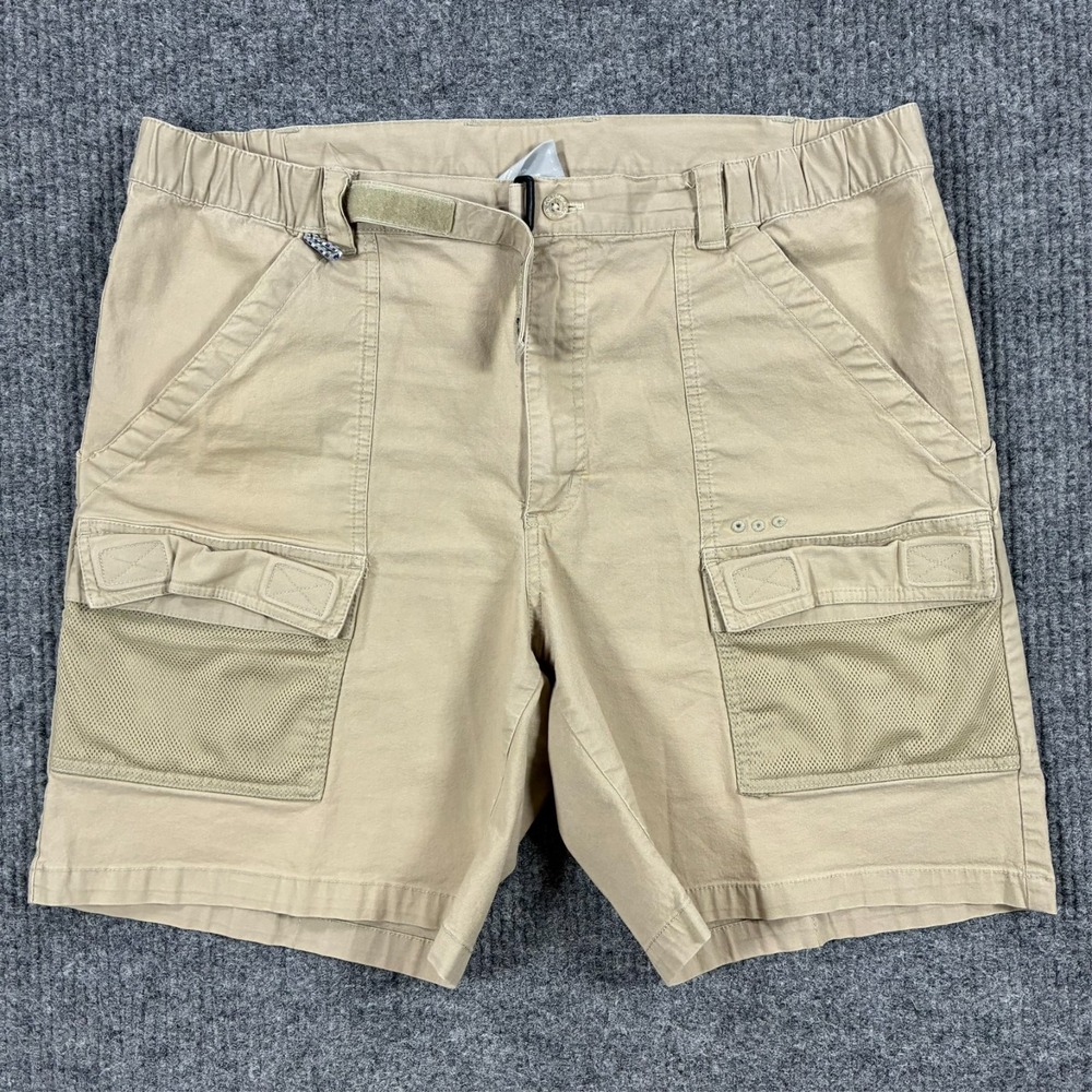 Columbia PFG Mens Cargo Shorts Size Large Beige Stretch Utility Outdoor Mid Rise